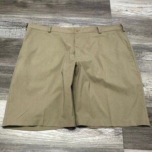 Nike Golf Dri Fit Tan White Mens 42 Striped Swoosh Flat Front Performance Shorts